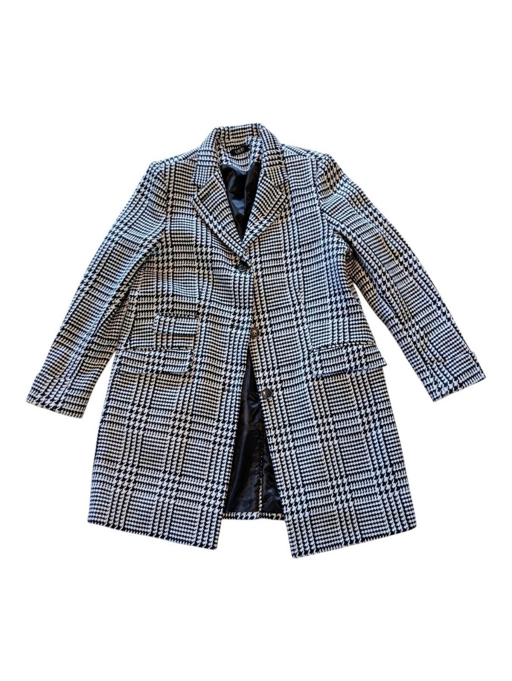 Lauren Ralph Wool Blend Reefer Coat Womens Black White 16 Winter Houndstooth